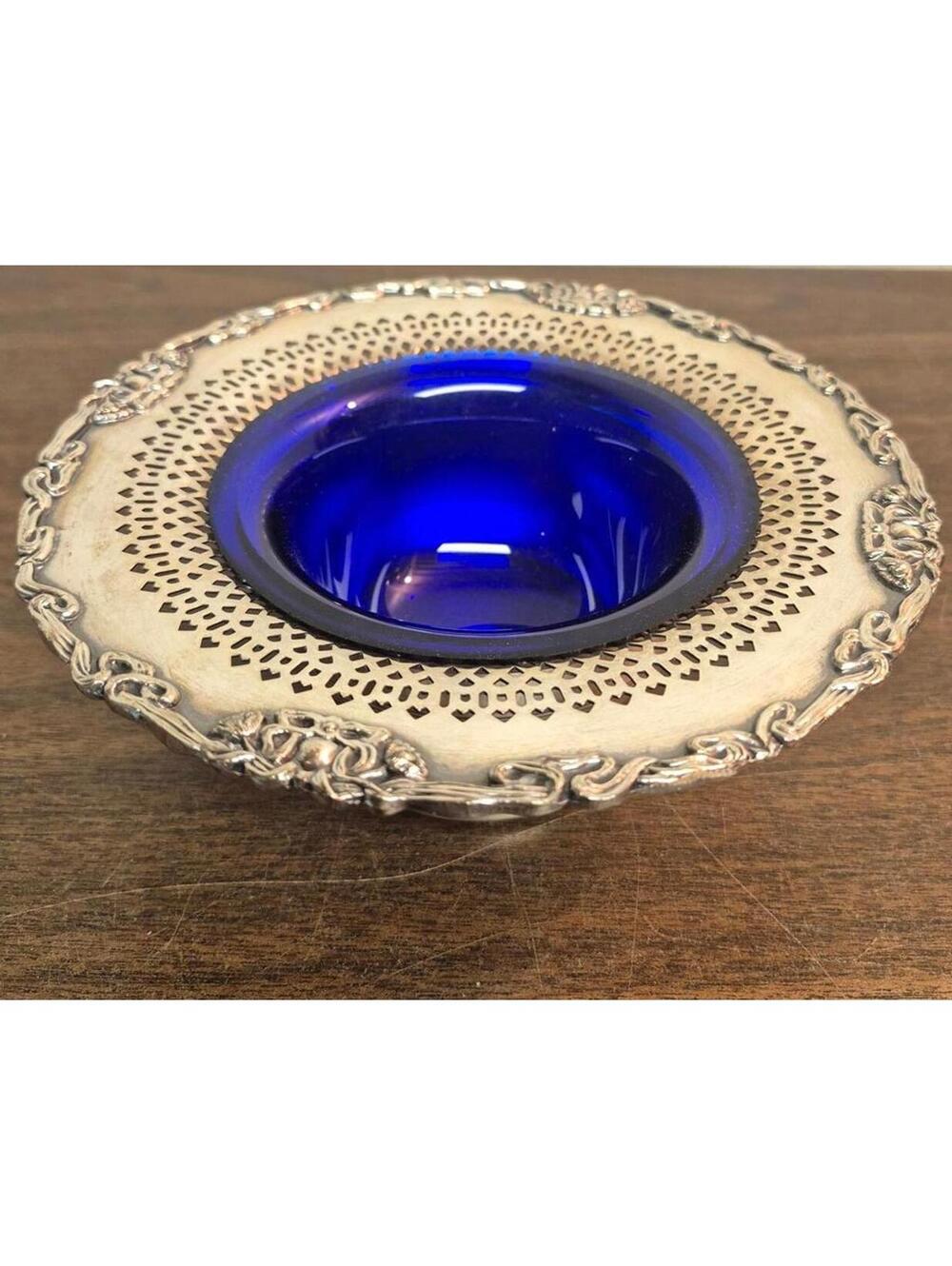 Vintage EPNS Silverplate Decorative Bowl with Cobalt Blue Glass Insert